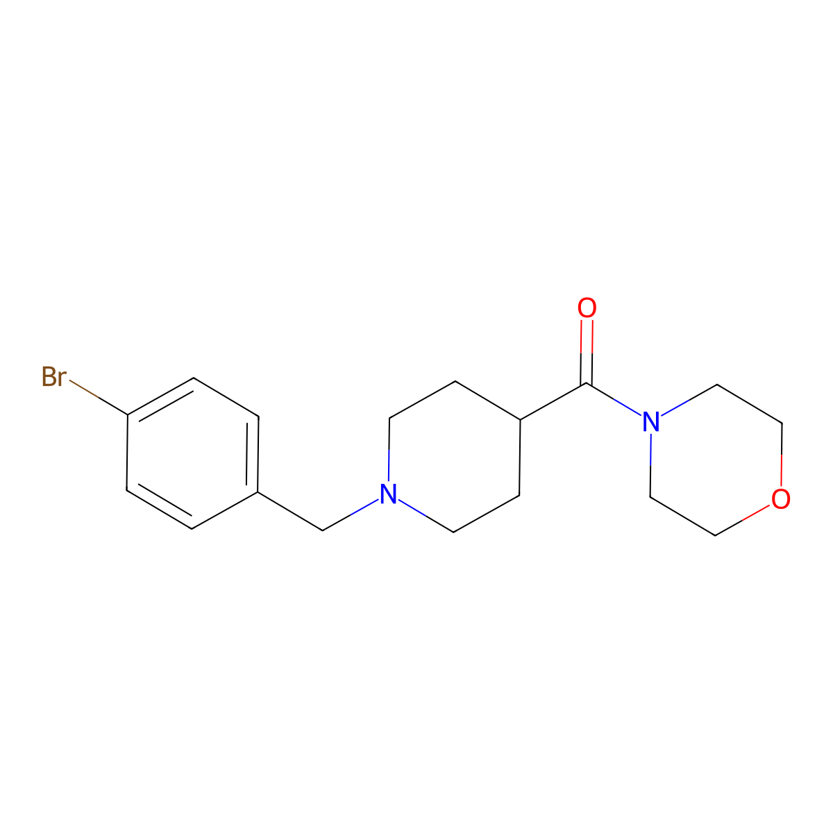 4-{1-[(4-Bromophenyl)methyl]piperidine-4-carbonyl}morpholine molecular structure, CAS 2184390-42-7