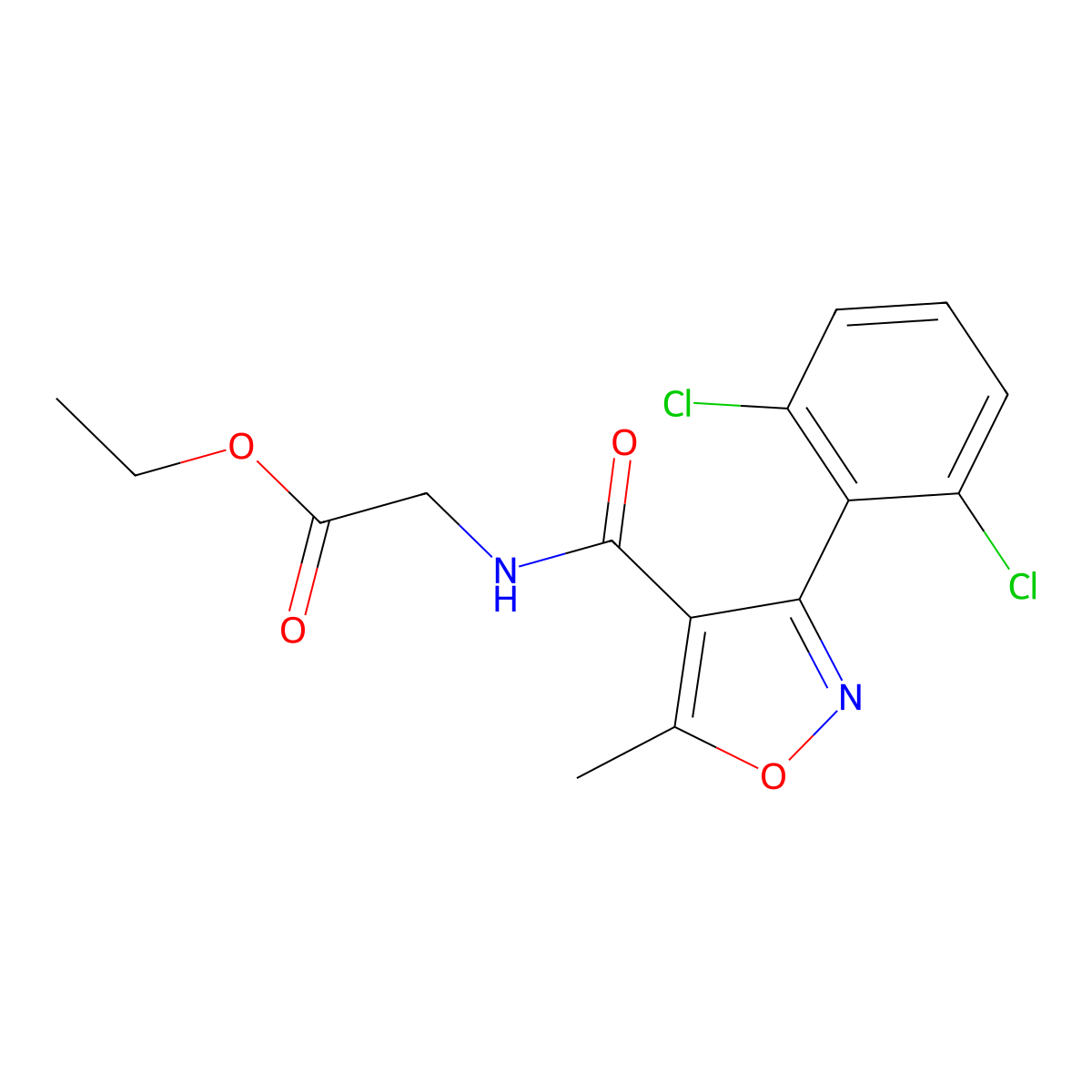 Ethyl 2-({[3-(2,6-dichlorophenyl)-5-methyl-4-isoxazolyl]carbonyl}amino)acetate molecular structure, CAS 218456-07-6