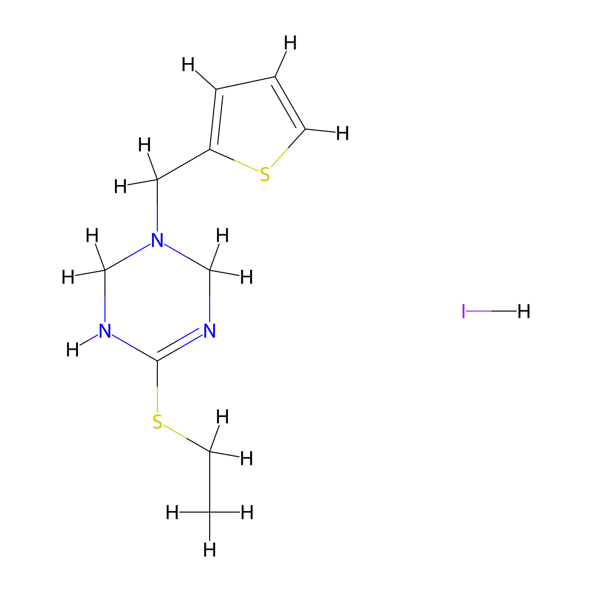 6-(Ethylthio)-3-(2-thienylmethyl)-1,2,3,4-tetrahydro-1,3,5-triazine hydroiodide molecular structure, CAS 218456-48-5