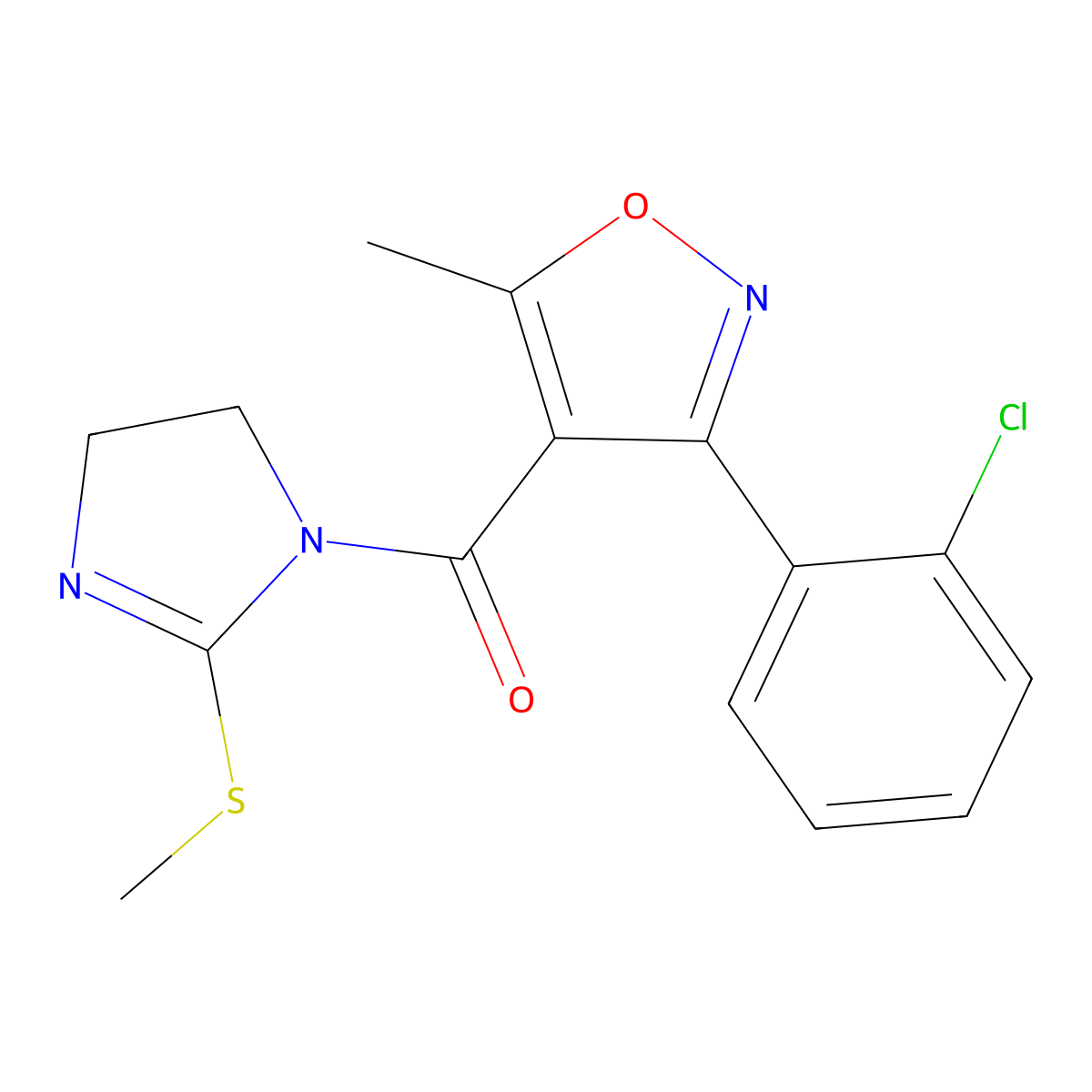 (3-(2-chlorophenyl)-5-methylisoxazol-4-yl)(2-(methylthio)-4,5-dihydro-1H-imidazol-1-yl)methanone molecular structure, CAS 218457-25-1