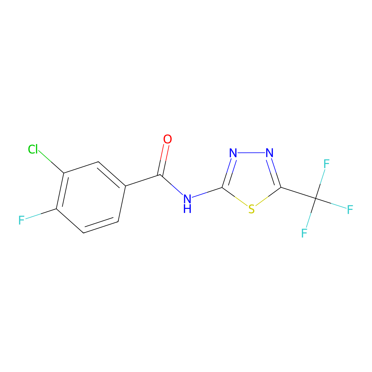 3-chloro-4-fluoro-N-[5-(trifluoromethyl)-1,3,4-thiadiazol-2-yl]benzamide molecular structure, CAS 218457-26-2