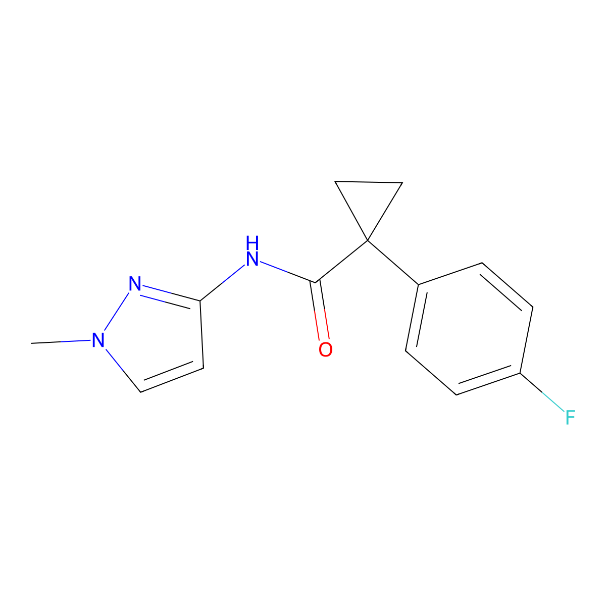 1-(4-fluorophenyl)-N-(1-methyl-1H-pyrazol-3-yl)cyclopropane-1-carboxamide molecular structure, CAS 2184926-72-3