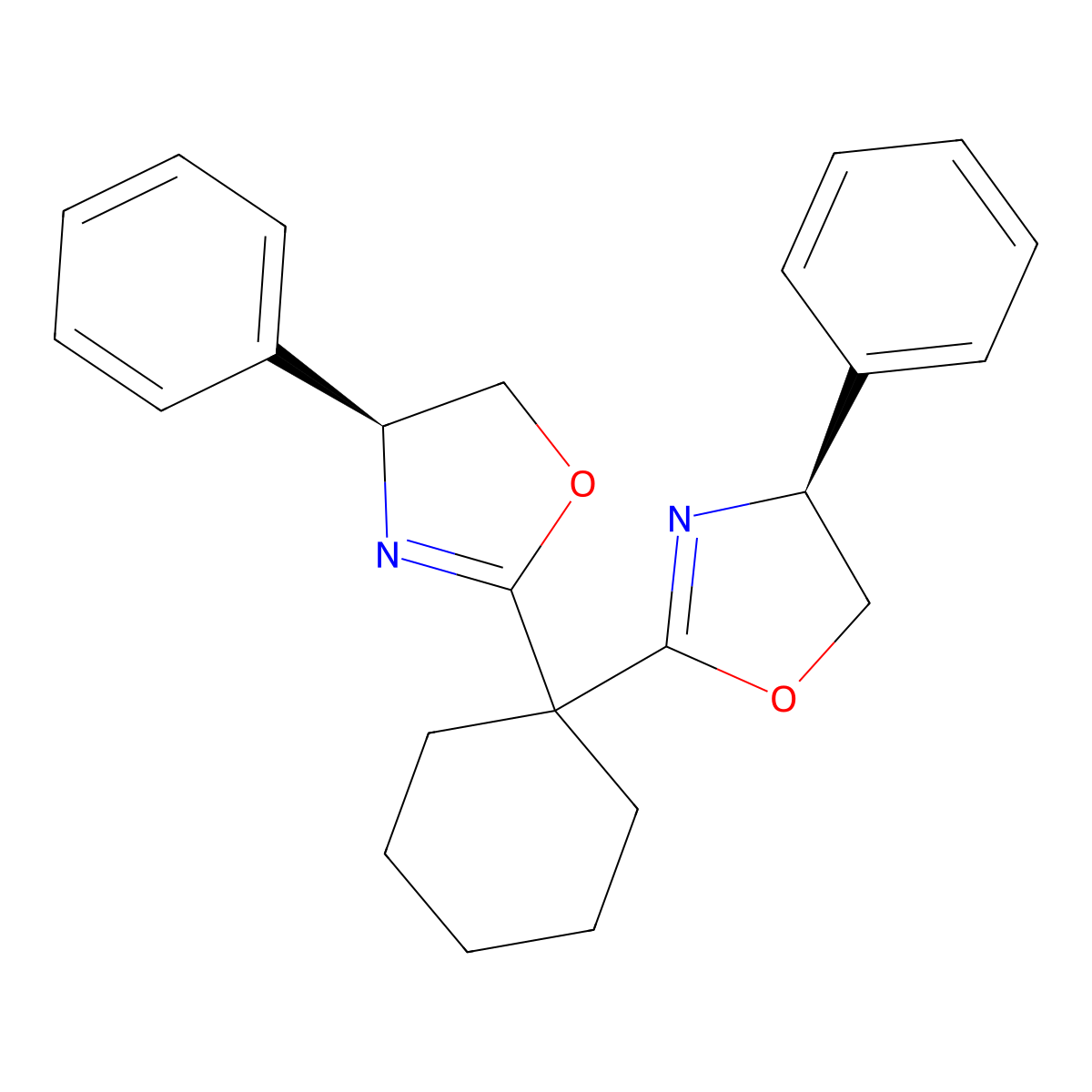 (4S,4'S)-2,2'-(Cyclohexane-1,1-diyl)bis(4-phenyl-4,5-dihydrooxazole) molecular structure, CAS 2185014-88-2