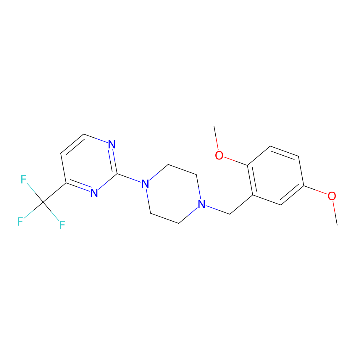2-{4-[(2,5-Dimethoxyphenyl)methyl]piperazin-1-yl}-4-(trifluoromethyl)pyrimidine molecular structure, CAS 2185317-46-6