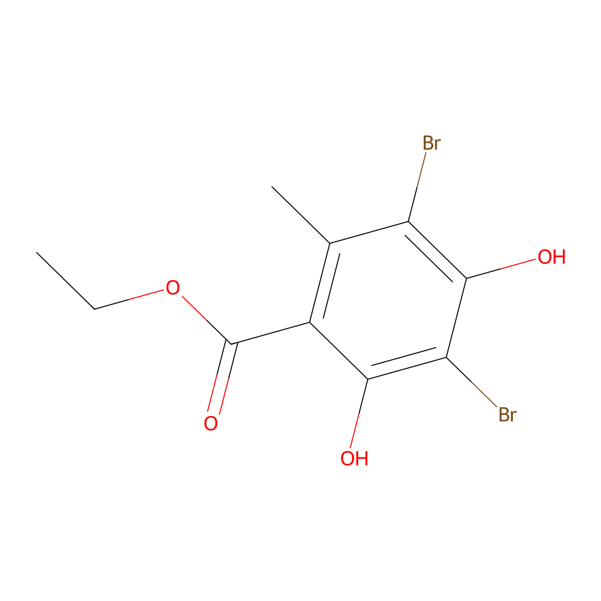 Ethyl 3,5-dibromo-2,4-dihydroxy-6-methylbenzoate molecular structure, CAS 21855-46-9