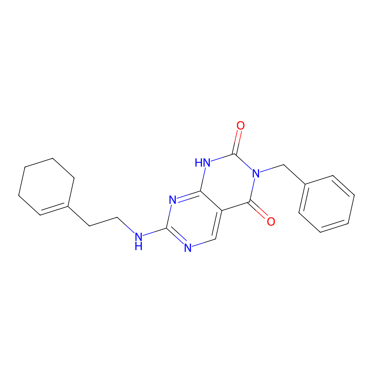 3-benzyl-7-((2-(cyclohex-1-en-1-yl)ethyl)amino)pyrimido[4,5-d]pyrimidine-2,4(1H,3H)-dione molecular structure, CAS 2185589-52-8