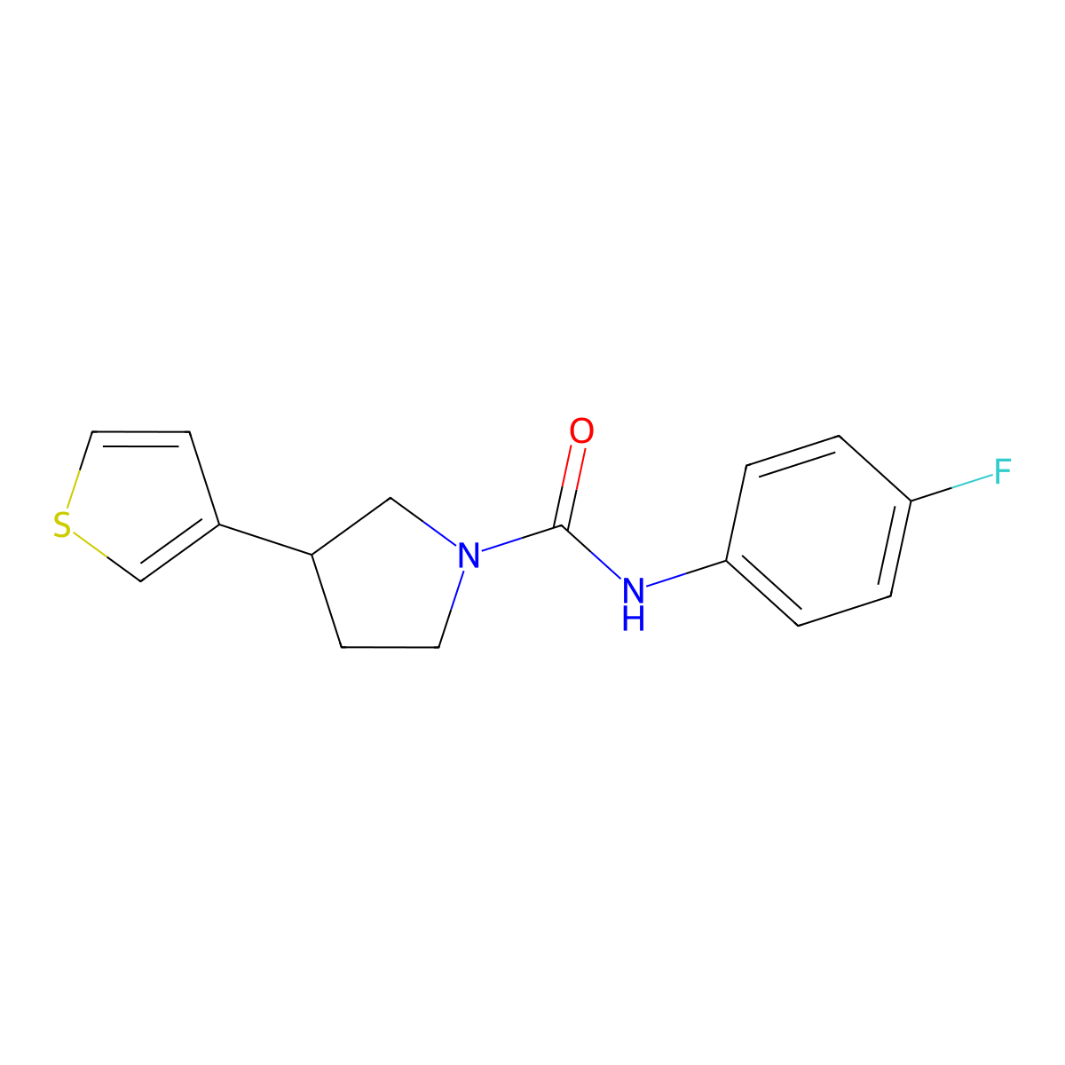 N-(4-fluorophenyl)-3-(thiophen-3-yl)pyrrolidine-1-carboxamide molecular structure, CAS 2185589-53-9