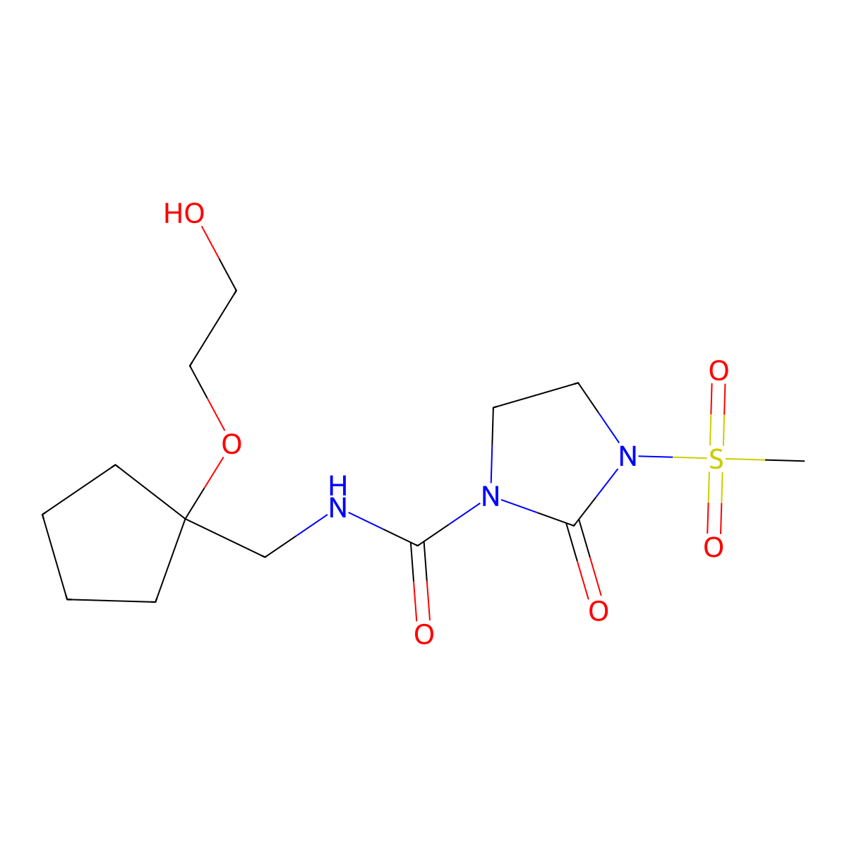 N-((1-(2-hydroxyethoxy)cyclopentyl)methyl)-3-(methylsulfonyl)-2-oxoimidazolidine-1-carboxamide molecular structure, CAS 2185589-55-1