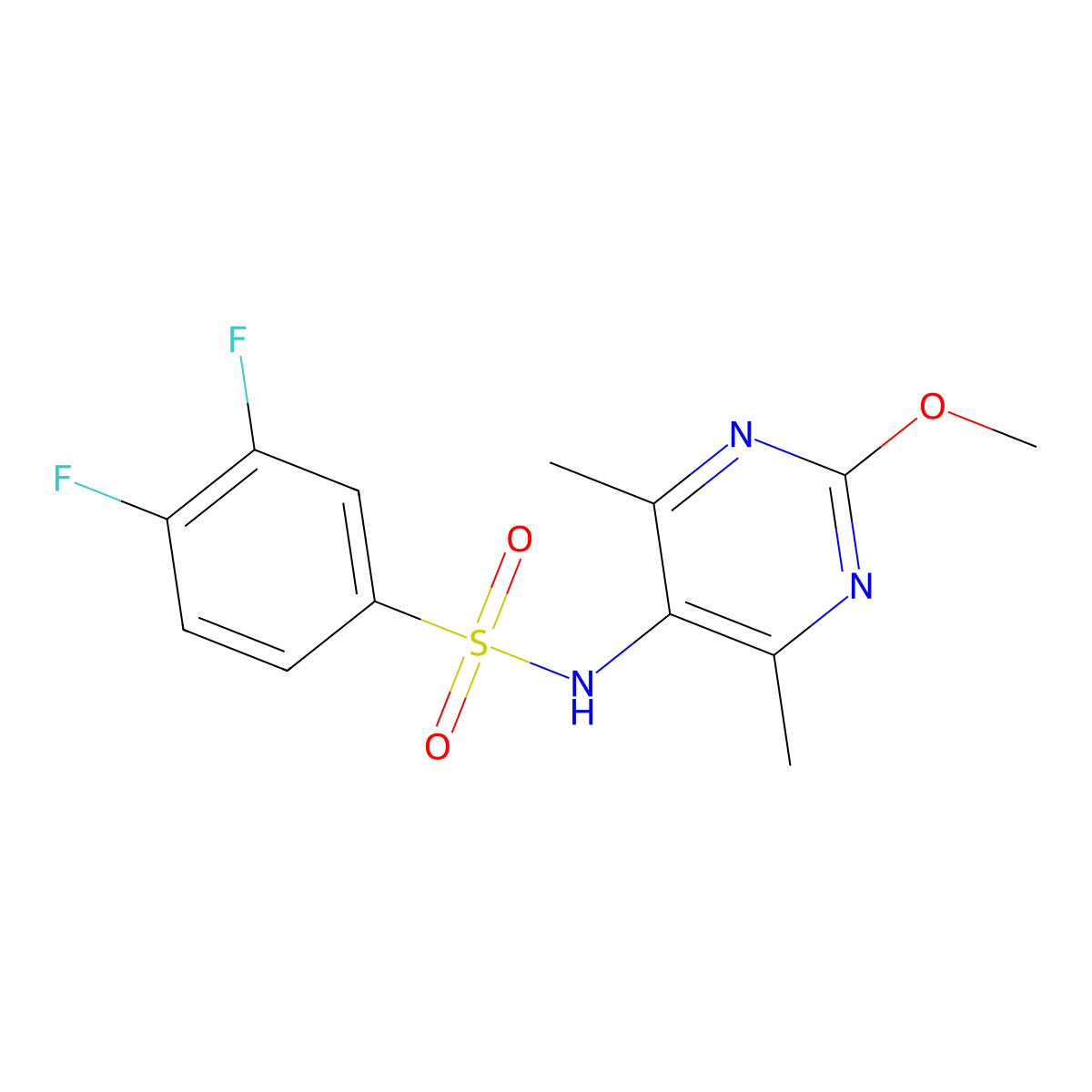 3,4-difluoro-N-(2-methoxy-4,6-dimethylpyrimidin-5-yl)benzenesulfonamide molecular structure, CAS 2185589-56-2