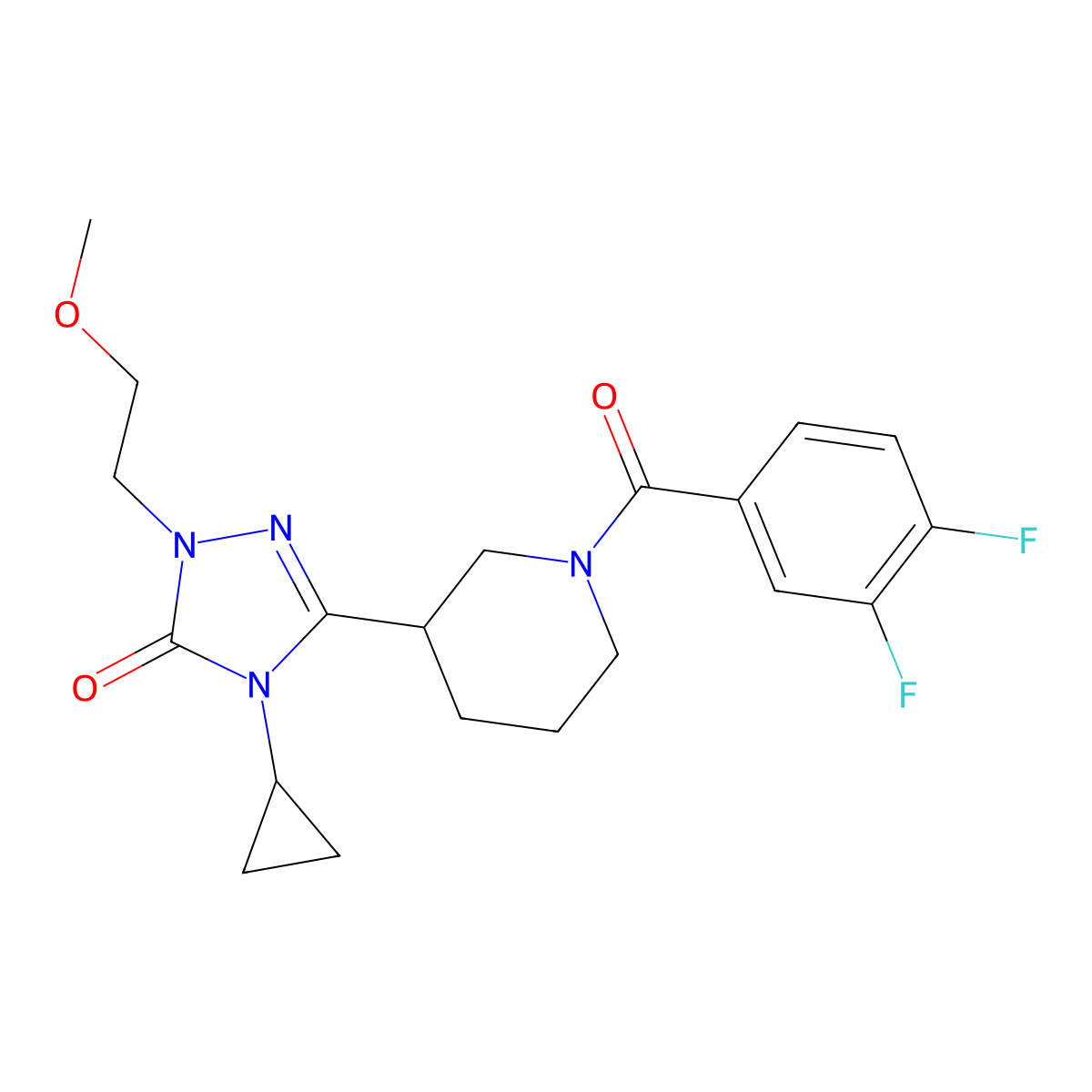 4-cyclopropyl-3-(1-(3,4-difluorobenzoyl)piperidin-3-yl)-1-(2-methoxyethyl)-1H-1,2,4-triazol-5(4H)-one molecular structure, CAS 2185589-80-2
