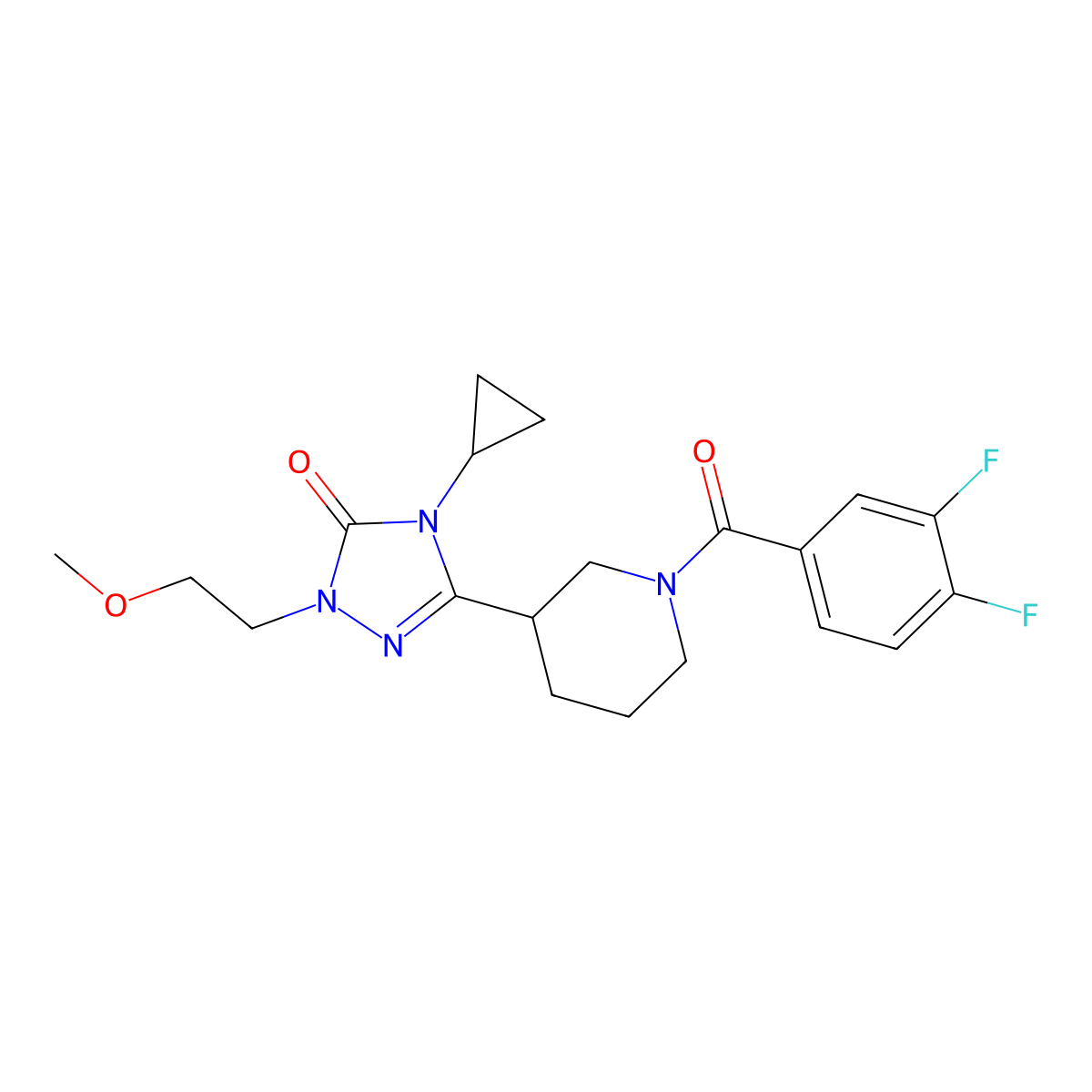 4-cyclopropyl-3-(1-(3,4-difluorobenzoyl)piperidin-3-yl)-1-(2-methoxyethyl)-1H-1,2,4-triazol-5(4H)-one molecular structure, CAS 2185589-80-2