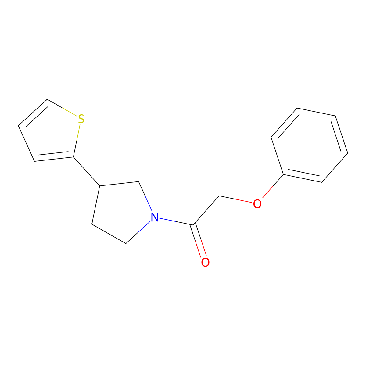 2-Phenoxy-1-(3-(thiophen-2-yl)pyrrolidin-1-yl)ethan-1-one molecular structure, CAS 2185589-82-4