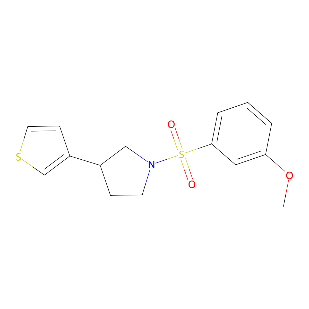 1-(3-Methoxybenzenesulfonyl)-3-(thiophen-3-yl)pyrrolidine molecular structure, CAS 2185589-85-7