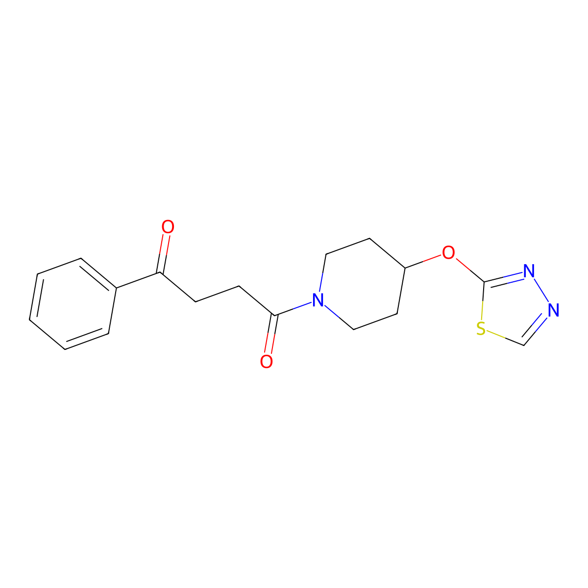 1-Phenyl-4-[4-(1,3,4-thiadiazol-2-yloxy)piperidin-1-yl]butane-1,4-dione molecular structure, CAS 2185589-98-2
