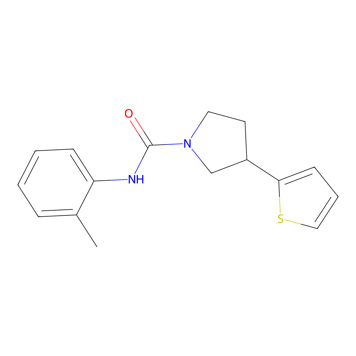 3-(thiophen-2-yl)-N-(o-tolyl)pyrrolidine-1-carboxamide molecular structure, CAS 2185590-06-9