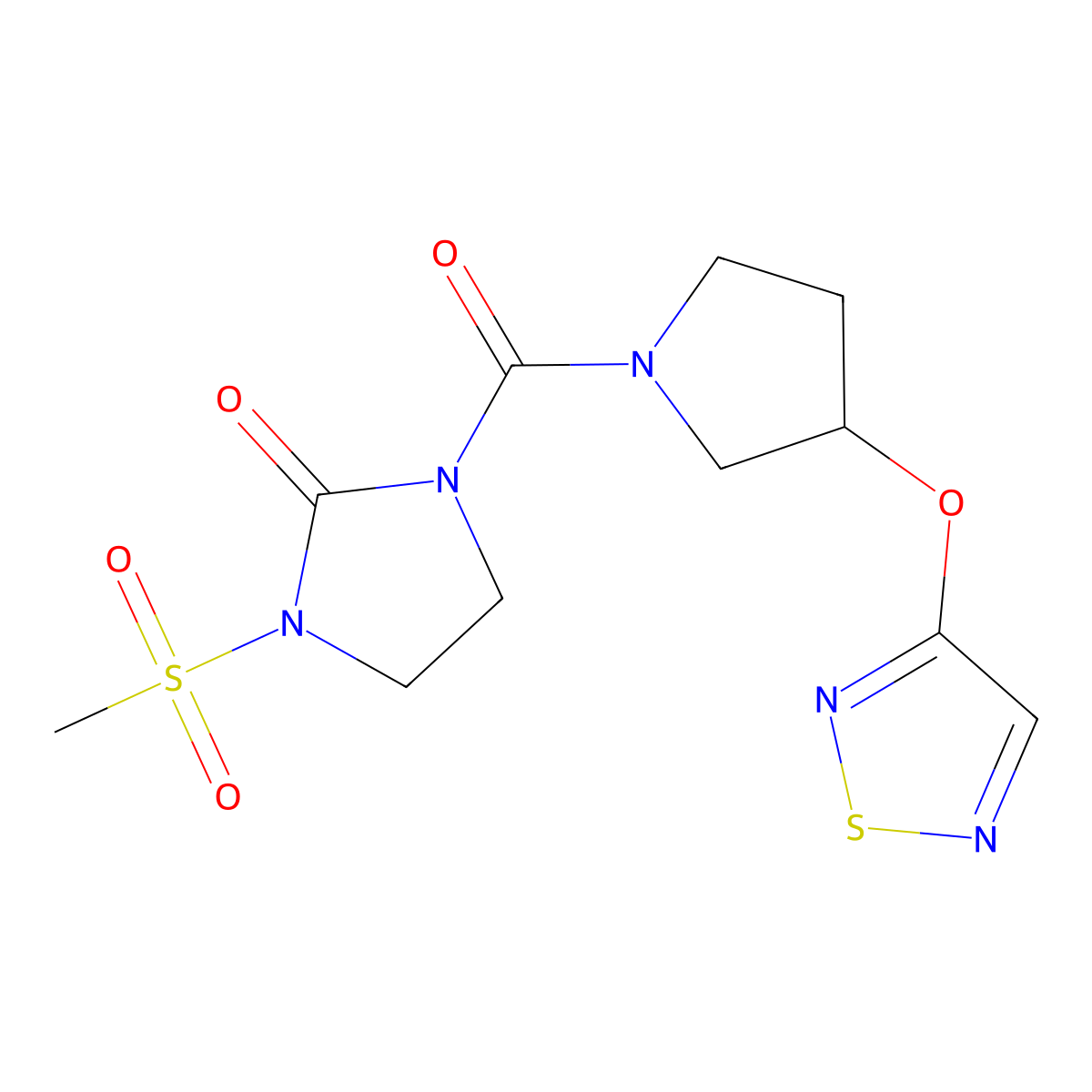 1-Methanesulfonyl-3-[3-(1,2,5-thiadiazol-3-yloxy)pyrrolidine-1-carbonyl]imidazolidin-2-one molecular structure, CAS 2185590-17-2