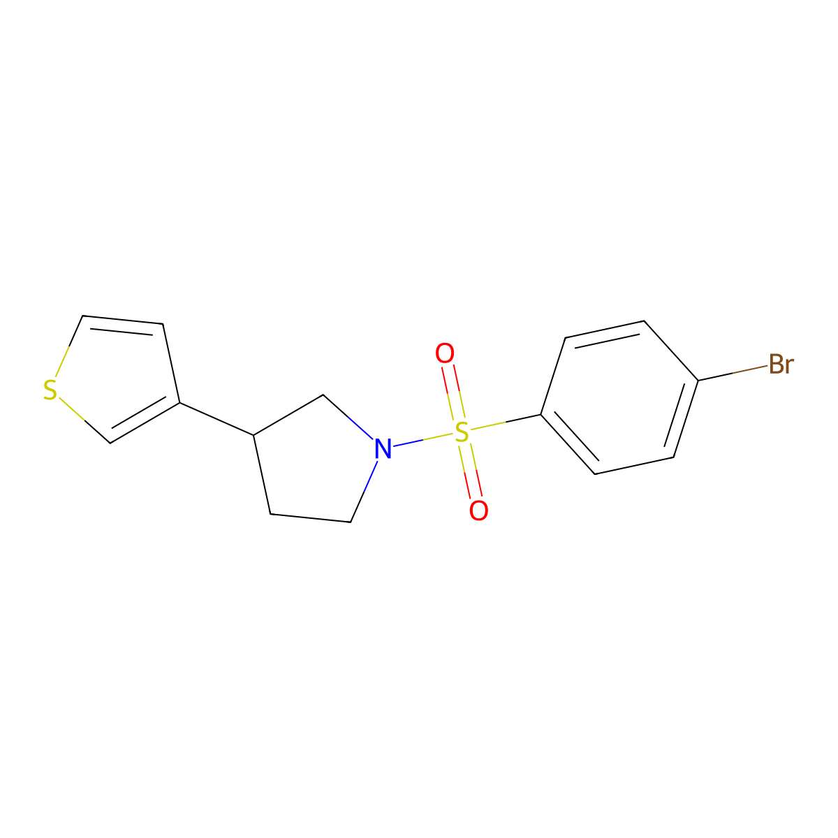 1-((4-Bromophenyl)sulfonyl)-3-(thiophen-3-yl)pyrrolidine molecular structure, CAS 2185590-19-4