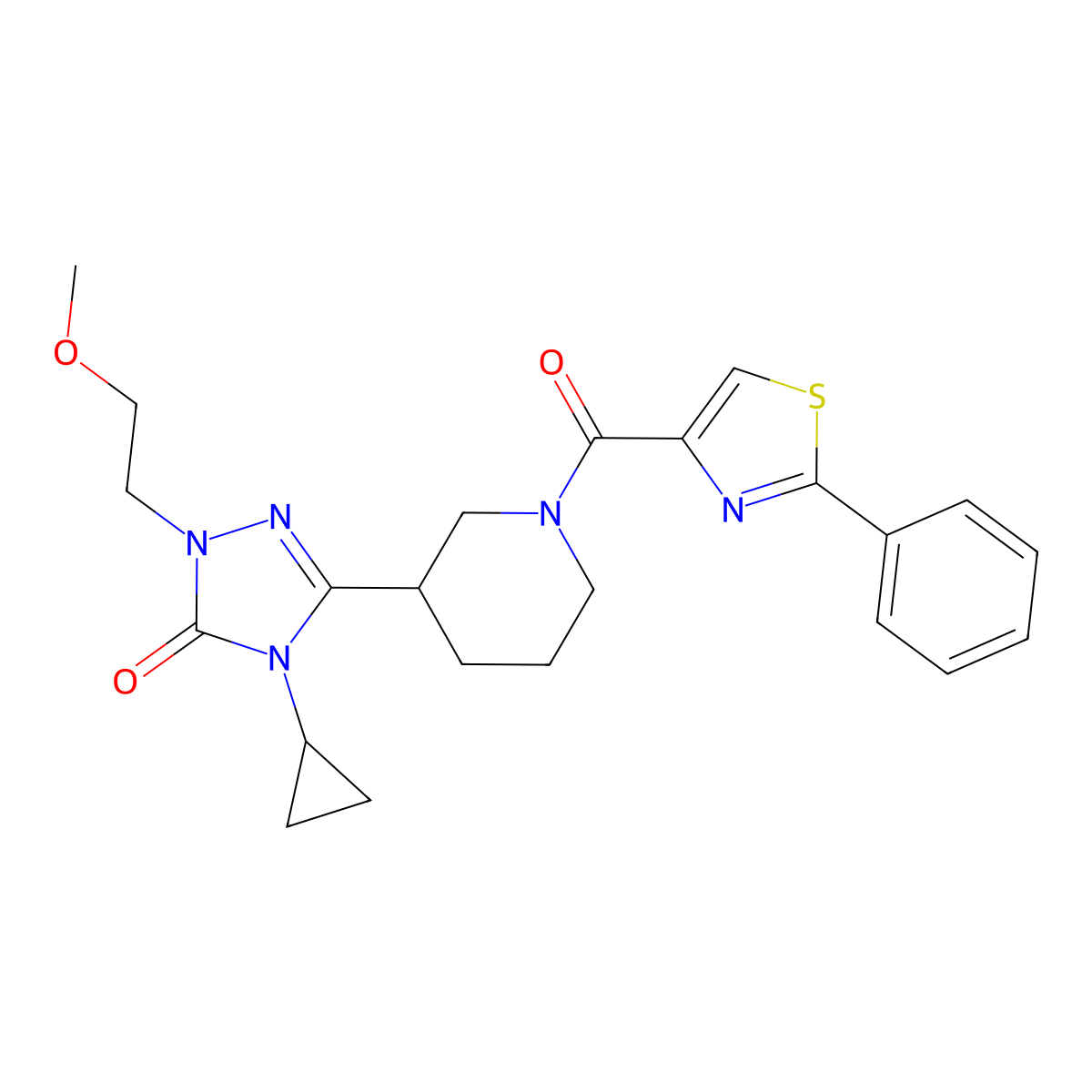 4-cyclopropyl-1-(2-methoxyethyl)-3-(1-(2-phenylthiazole-4-carbonyl)piperidin-3-yl)-1H-1,2,4-triazol-5(4H)-one molecular structure, CAS 2185590-39-8