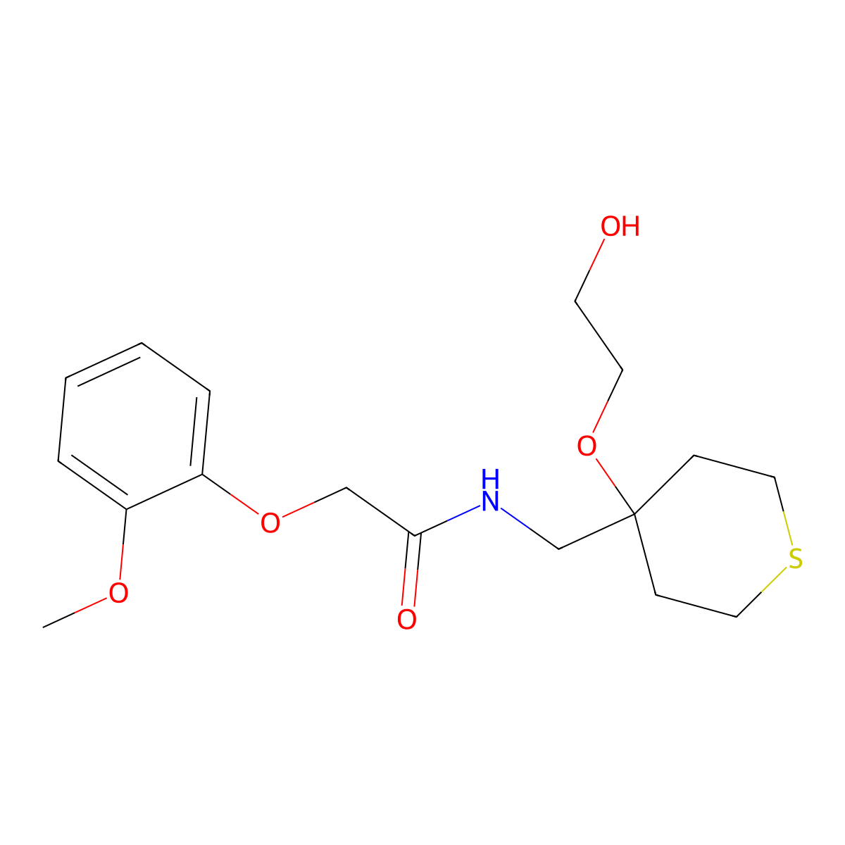 N-{[4-(2-hydroxyethoxy)thian-4-yl]methyl}-2-(2-methoxyphenoxy)acetamide molecular structure, CAS 2185590-41-2