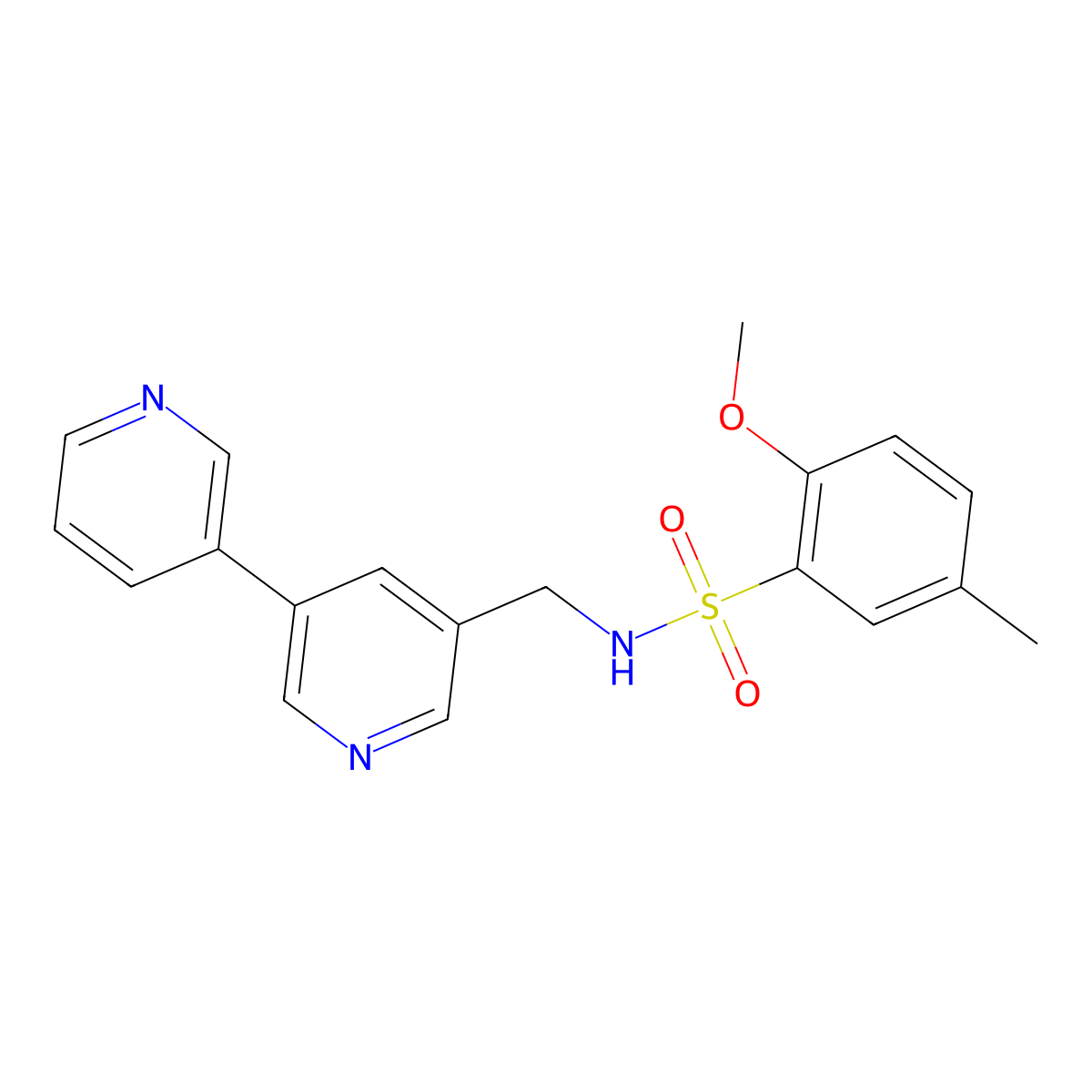 N-([3,3'-bipyridin]-5-ylmethyl)-2-methoxy-5-methylbenzenesulfonamide molecular structure, CAS 2185590-42-3