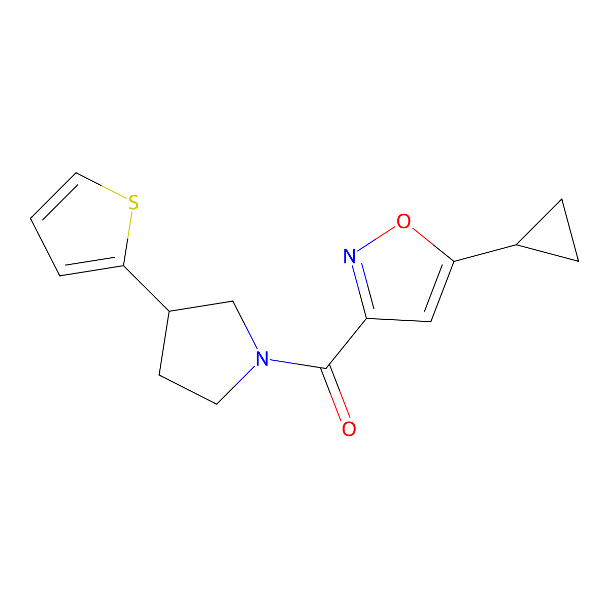 5-Cyclopropyl-3-[3-(thiophen-2-yl)pyrrolidine-1-carbonyl]-1,2-oxazole molecular structure, CAS 2185590-51-4