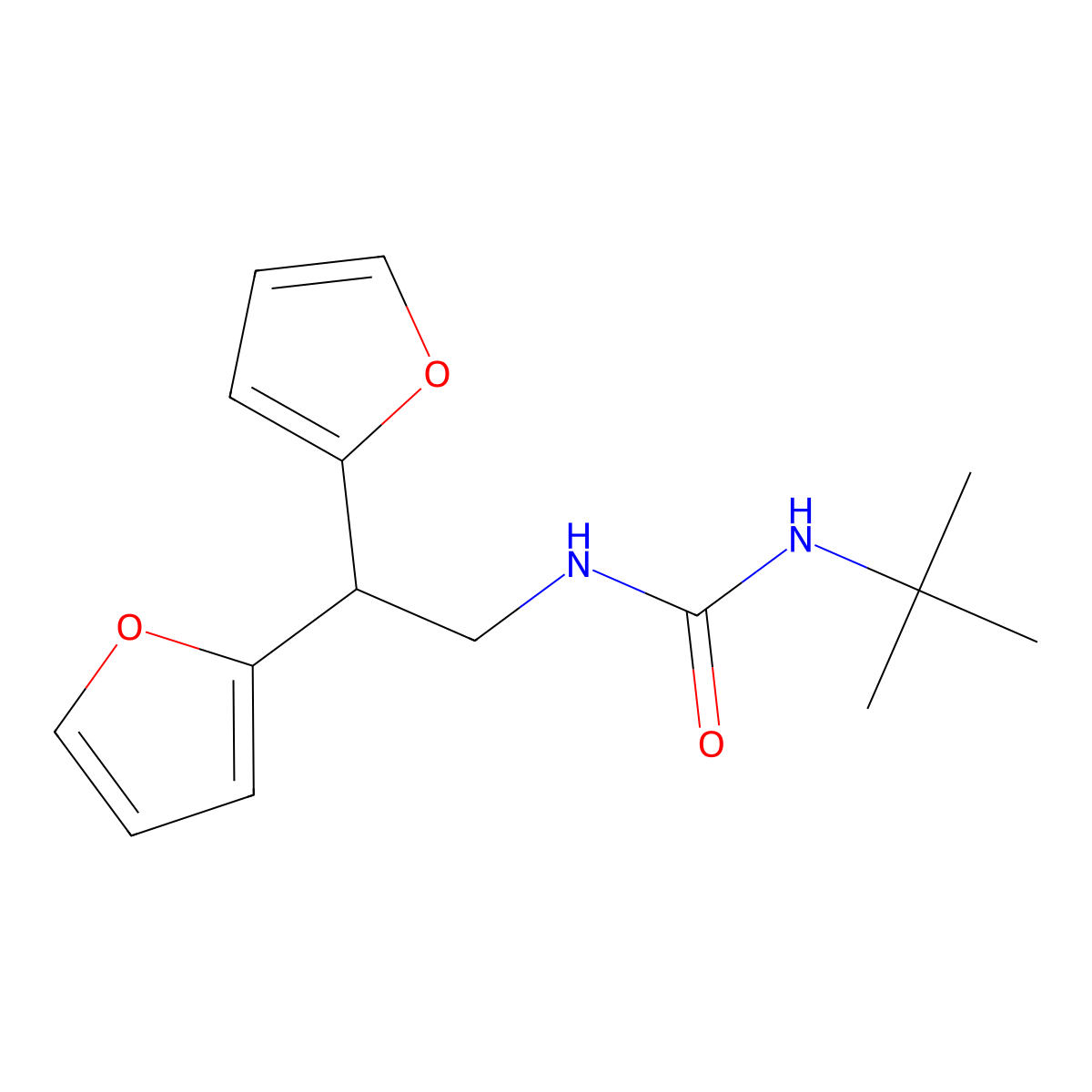 1-[2,2-Bis(furan-2-yl)ethyl]-3-tert-butylurea molecular structure, CAS 2185590-53-6