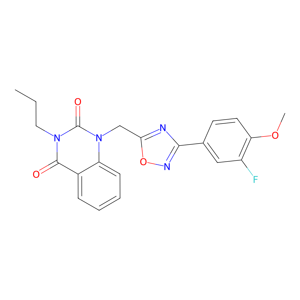 1-((3-(3-fluoro-4-methoxyphenyl)-1,2,4-oxadiazol-5-yl)methyl)-3-propylquinazoline-2,4(1H,3H)-dione molecular structure, CAS 2185590-54-7