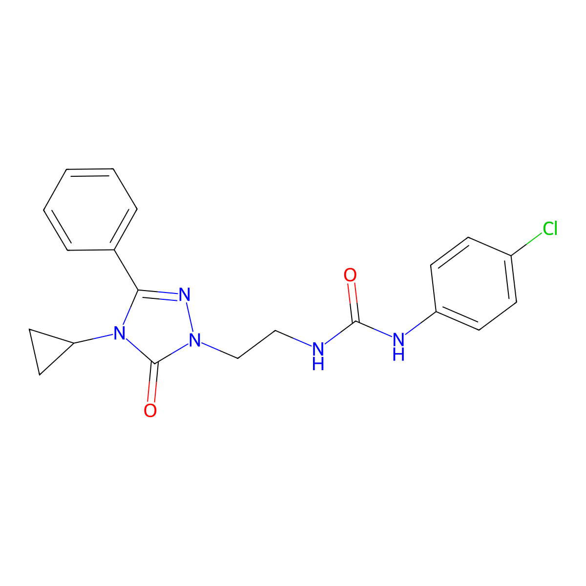 1-(4-chlorophenyl)-3-(2-(4-cyclopropyl-5-oxo-3-phenyl-4,5-dihydro-1H-1,2,4-triazol-1-yl)ethyl)urea molecular structure, CAS 2185590-56-9