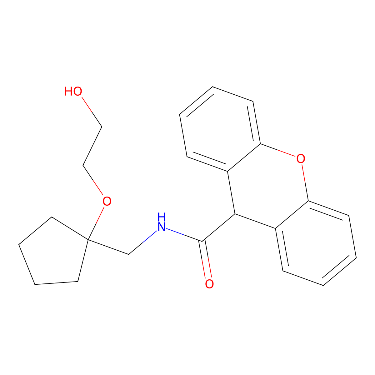 N-((1-(2-hydroxyethoxy)cyclopentyl)methyl)-9H-xanthene-9-carboxamide molecular structure, CAS 2185590-57-0