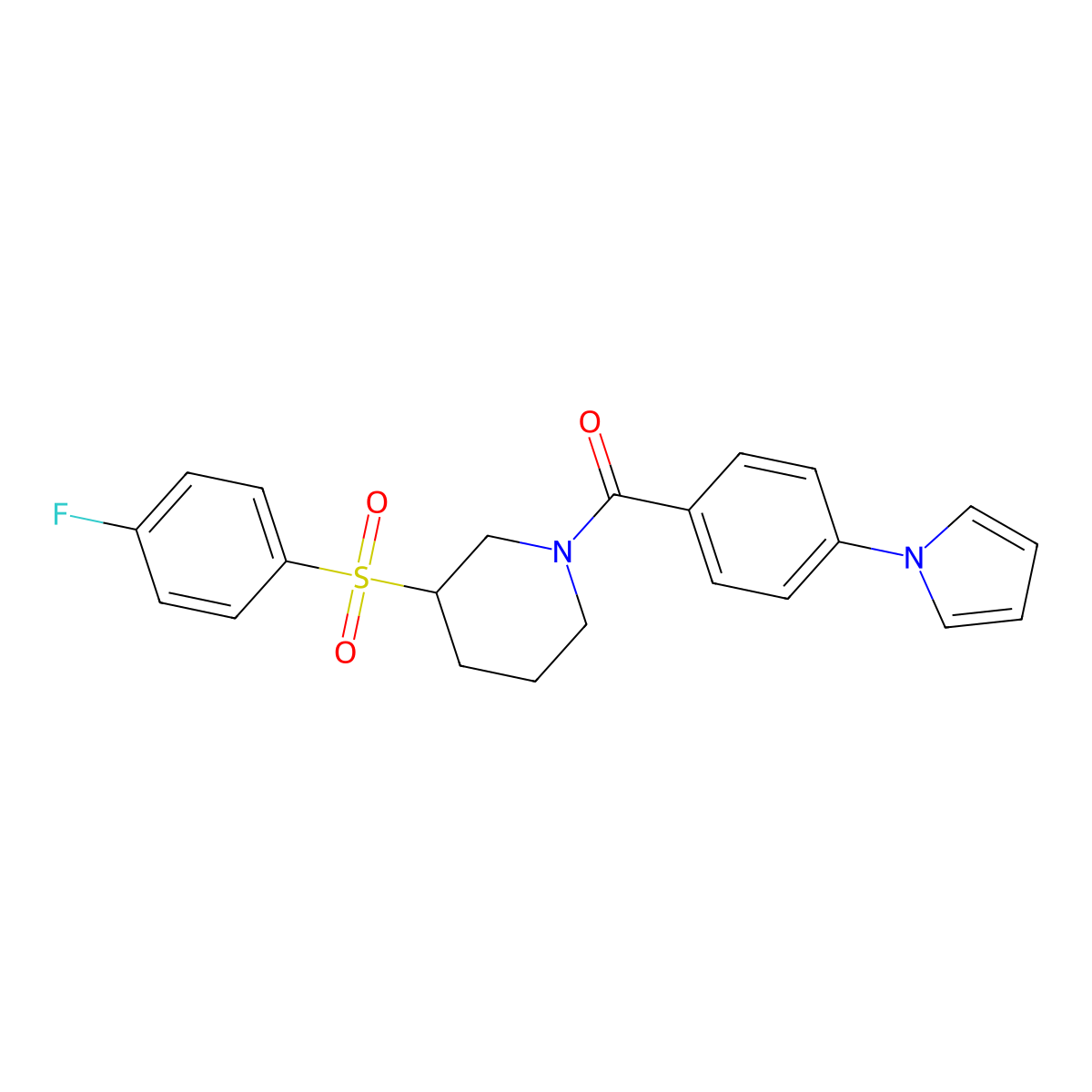 (4-(1H-pyrrol-1-yl)phenyl)(3-((4-fluorophenyl)sulfonyl)piperidin-1-yl)methanone molecular structure, CAS 2185590-59-2