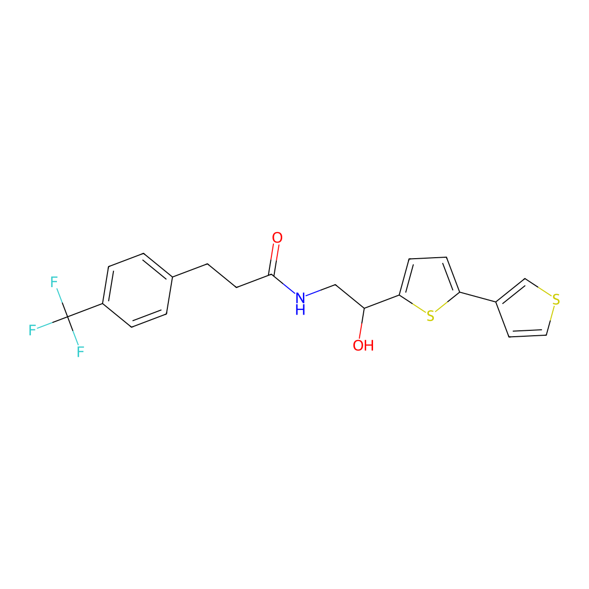 N-(2-{[2,3'-bithiophene]-5-yl}-2-hydroxyethyl)-3-[4-(trifluoromethyl)phenyl]propanamide molecular structure, CAS 2185590-60-5