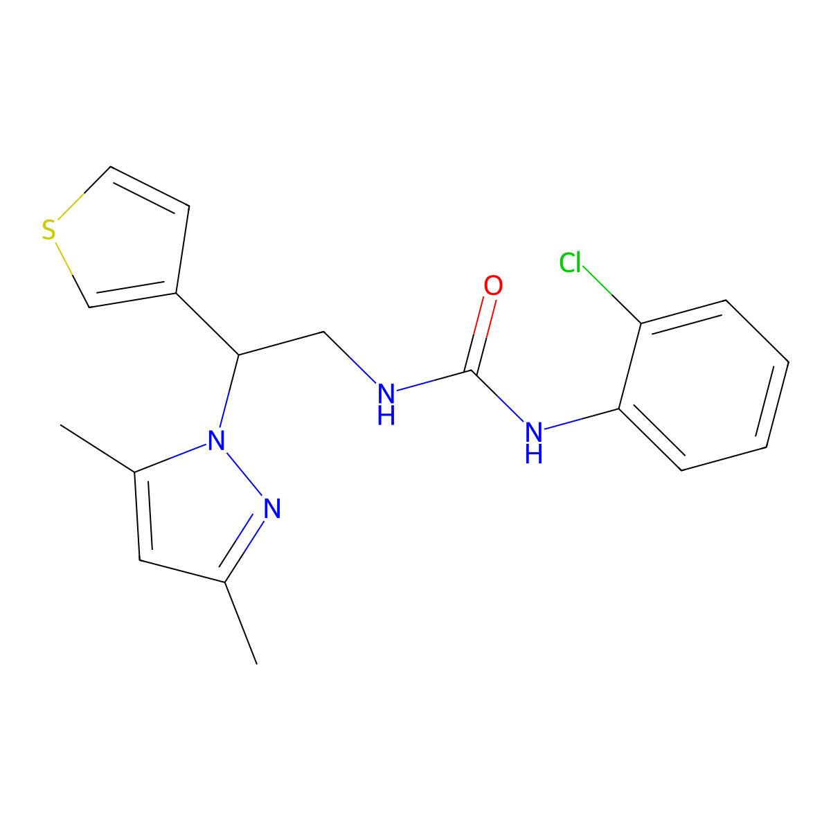 1-(2-chlorophenyl)-3-[2-(3,5-dimethyl-1H-pyrazol-1-yl)-2-(thiophen-3-yl)ethyl]urea molecular structure, CAS 2185590-61-6