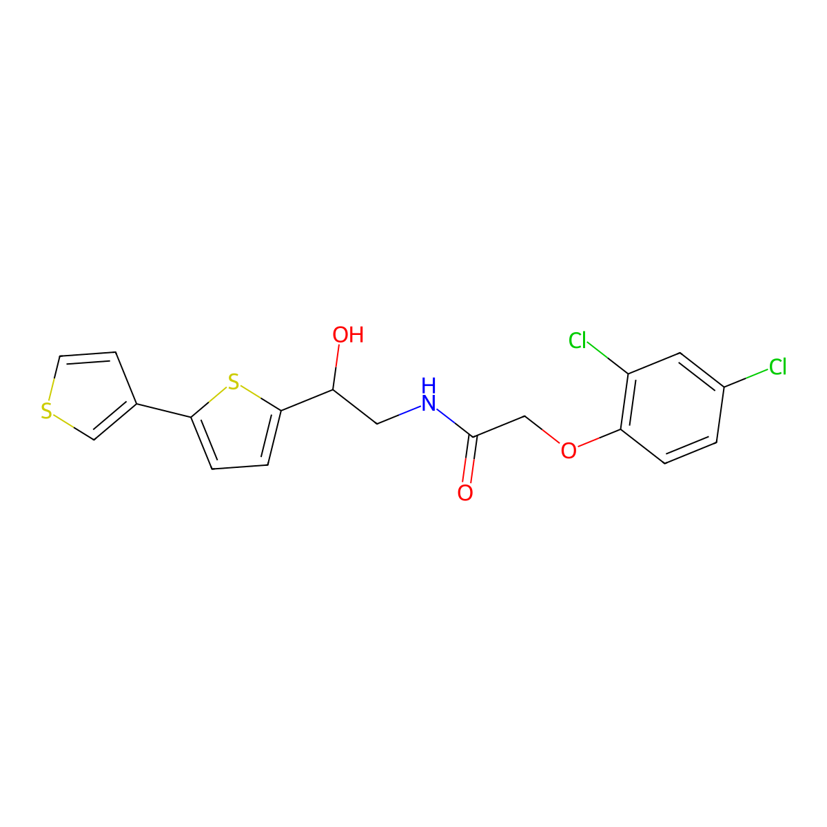 N-(2-{[2,3'-bithiophene]-5-yl}-2-hydroxyethyl)-2-(2,4-dichlorophenoxy)acetamide molecular structure, CAS 2185590-63-8