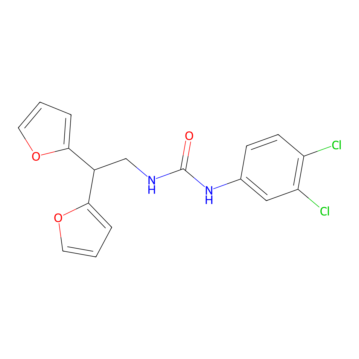 1-(2,2-Di(furan-2-yl)ethyl)-3-(3,4-dichlorophenyl)urea molecular structure, CAS 2185590-64-9