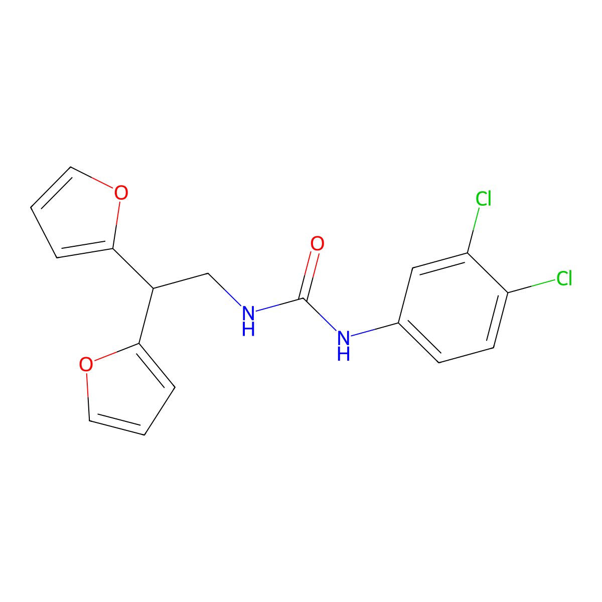 1-(2,2-Di(furan-2-yl)ethyl)-3-(3,4-dichlorophenyl)urea molecular structure, CAS 2185590-64-9
