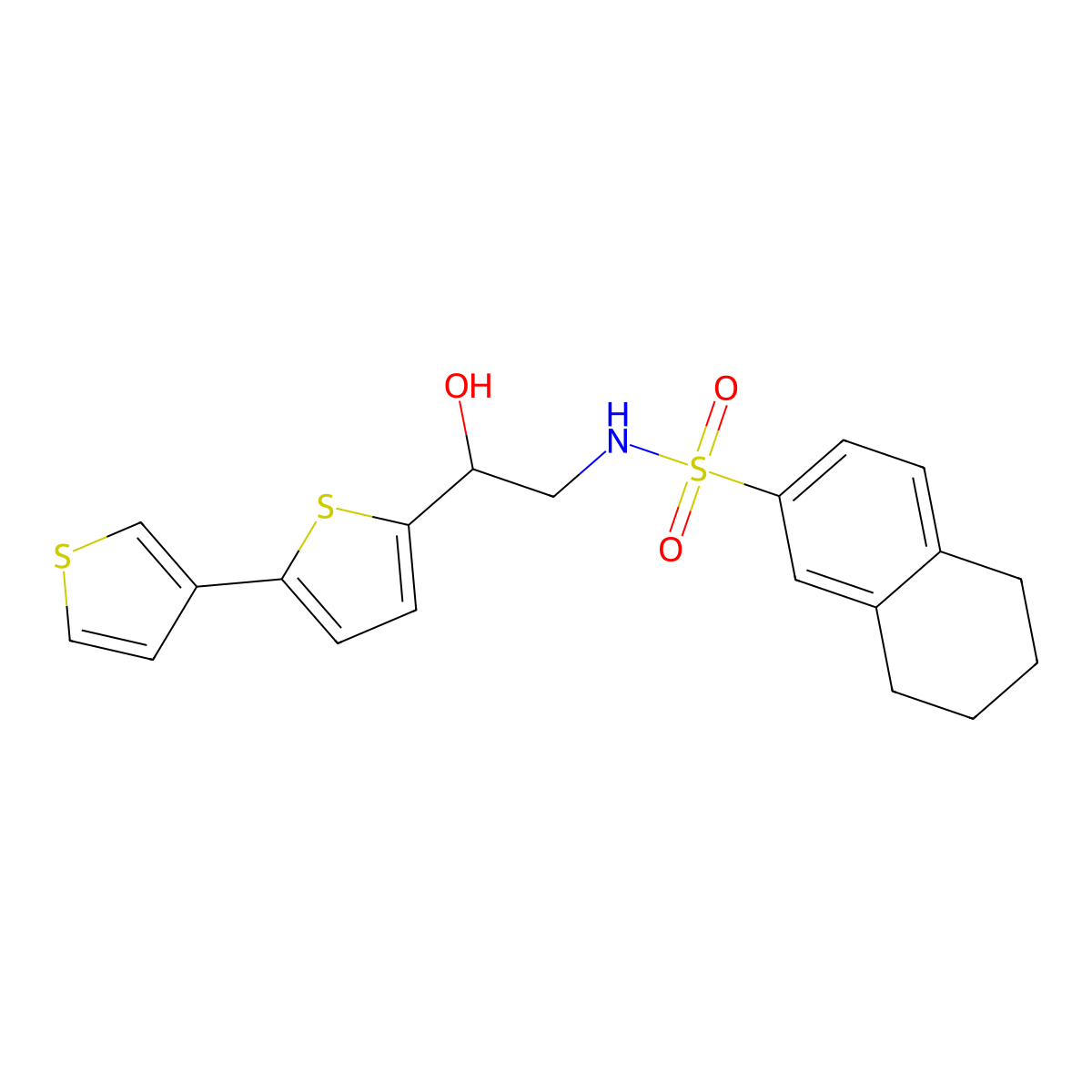 N-(2-([2,3'-bithiophen]-5-yl)-2-hydroxyethyl)-5,6,7,8-tetrahydronaphthalene-2-sulfonamide molecular structure, CAS 2185590-67-2