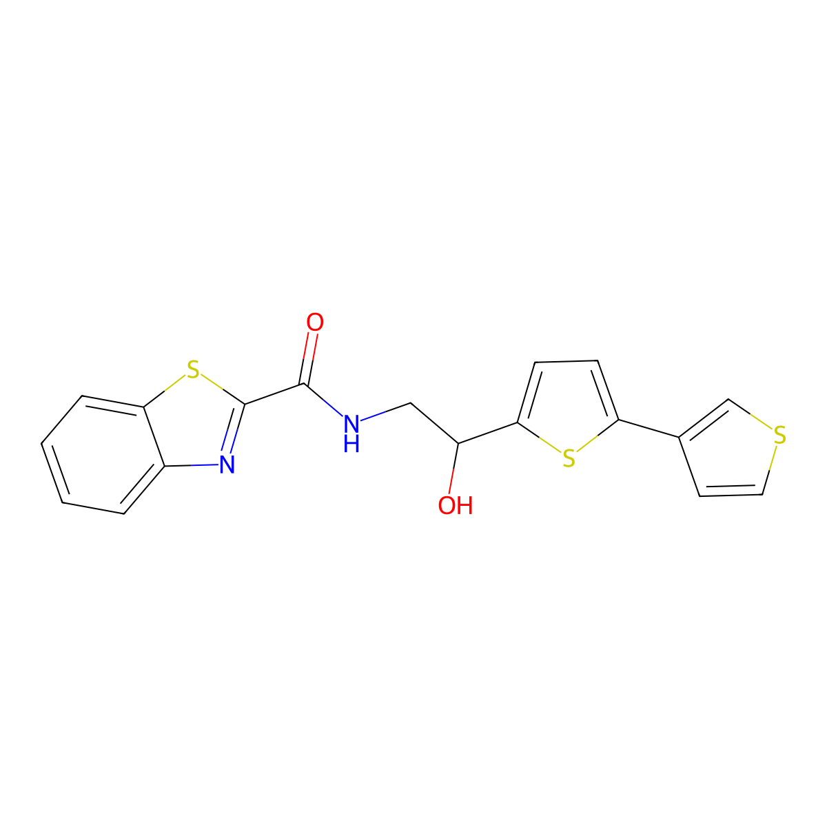 N-(2-([2,3'-bithiophen]-5-yl)-2-hydroxyethyl)benzo[d]thiazole-2-carboxamide molecular structure, CAS 2185590-68-3