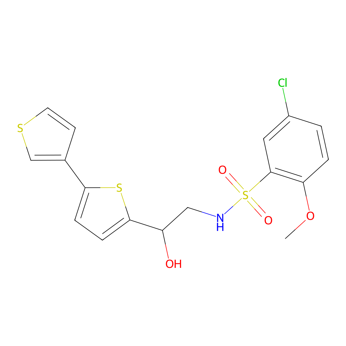 N-(2-{[2,3'-bithiophene]-5-yl}-2-hydroxyethyl)-5-chloro-2-methoxybenzene-1-sulfonamide molecular structure, CAS 2185590-69-4