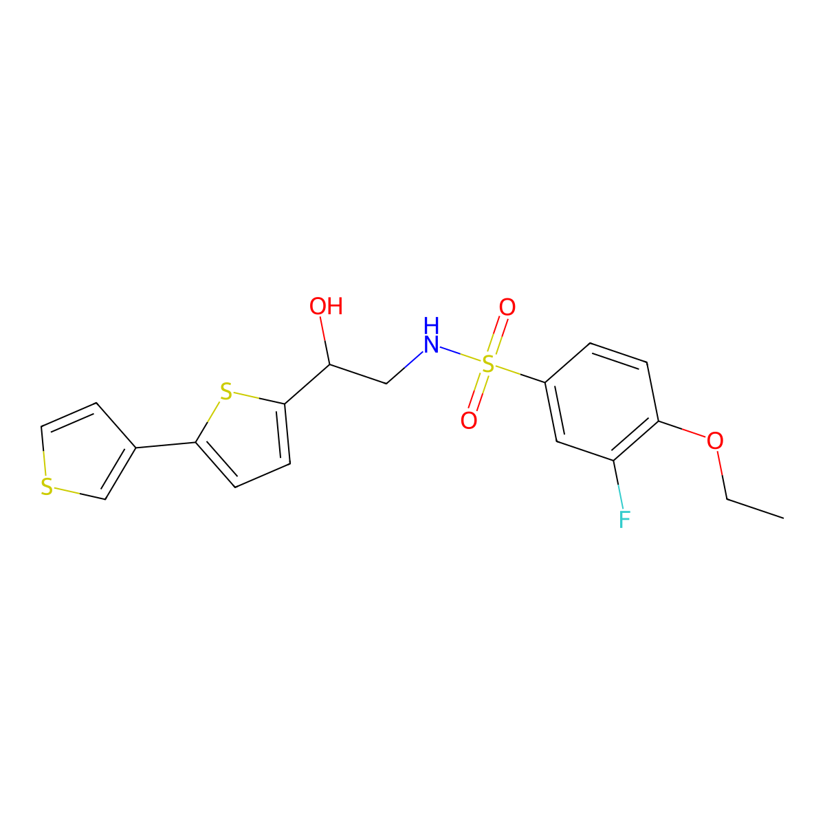 N-(2-{[2,3'-bithiophene]-5-yl}-2-hydroxyethyl)-4-ethoxy-3-fluorobenzene-1-sulfonamide molecular structure, CAS 2185590-70-7