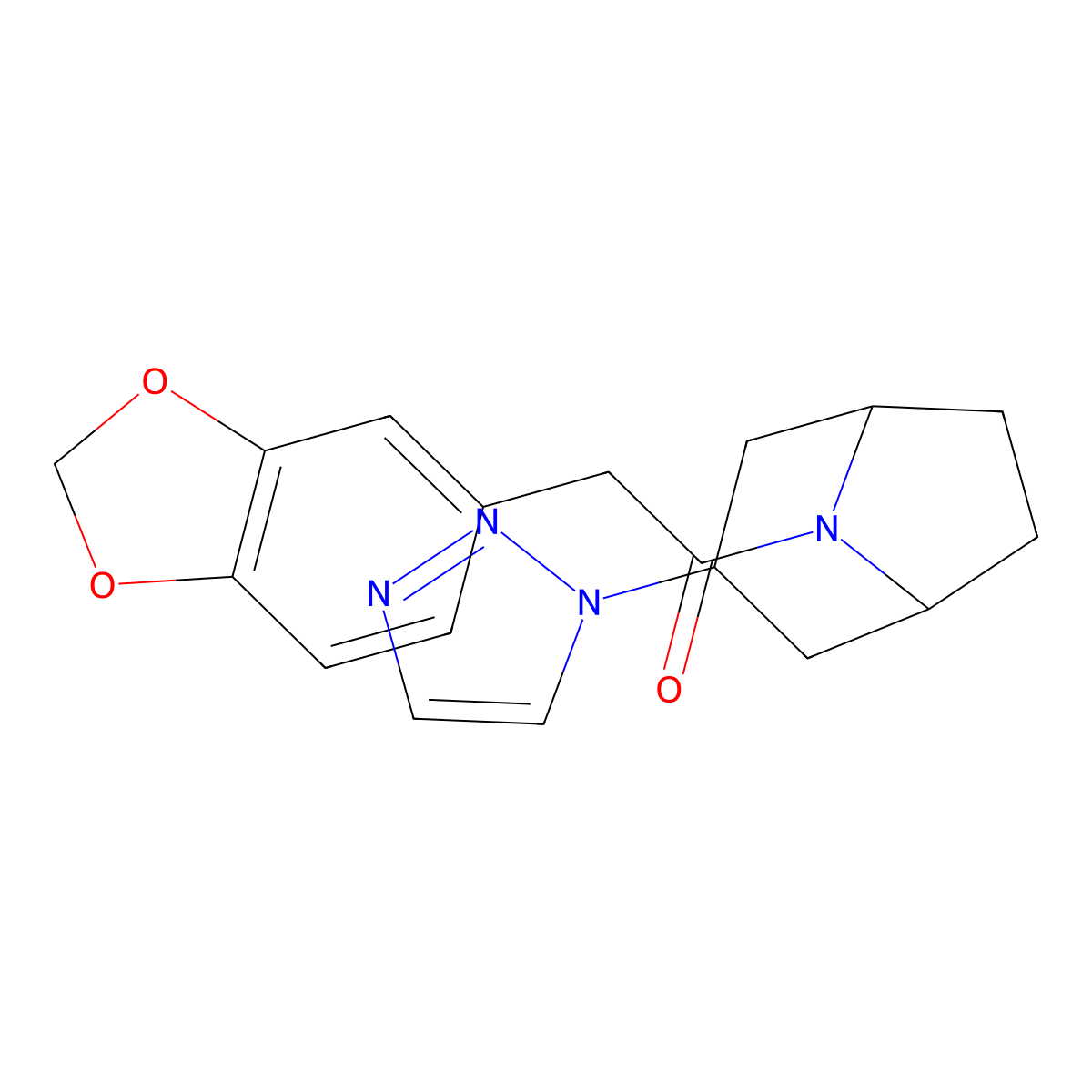 2-(2H-1,3-benzodioxol-5-yl)-1-[3-(1H-1,2,3-triazol-1-yl)-8-azabicyclo[3.2.1]octan-8-yl]ethan-1-one molecular structure, CAS 2185590-80-9