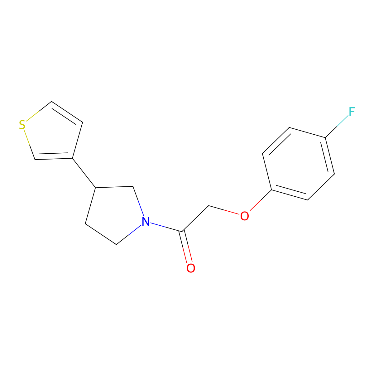 2-(4-Fluorophenoxy)-1-(3-(thiophen-3-yl)pyrrolidin-1-yl)ethan-1-one molecular structure, CAS 2185590-93-4