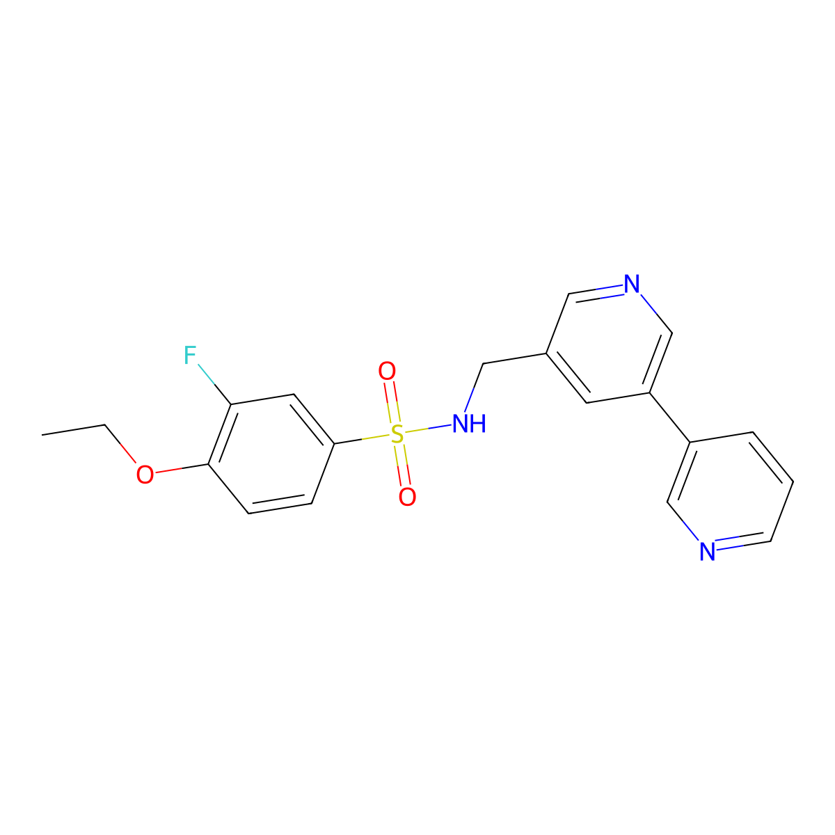 N-({[3,3'-bipyridine]-5-yl}methyl)-4-ethoxy-3-fluorobenzene-1-sulfonamide molecular structure, CAS 2185590-96-7