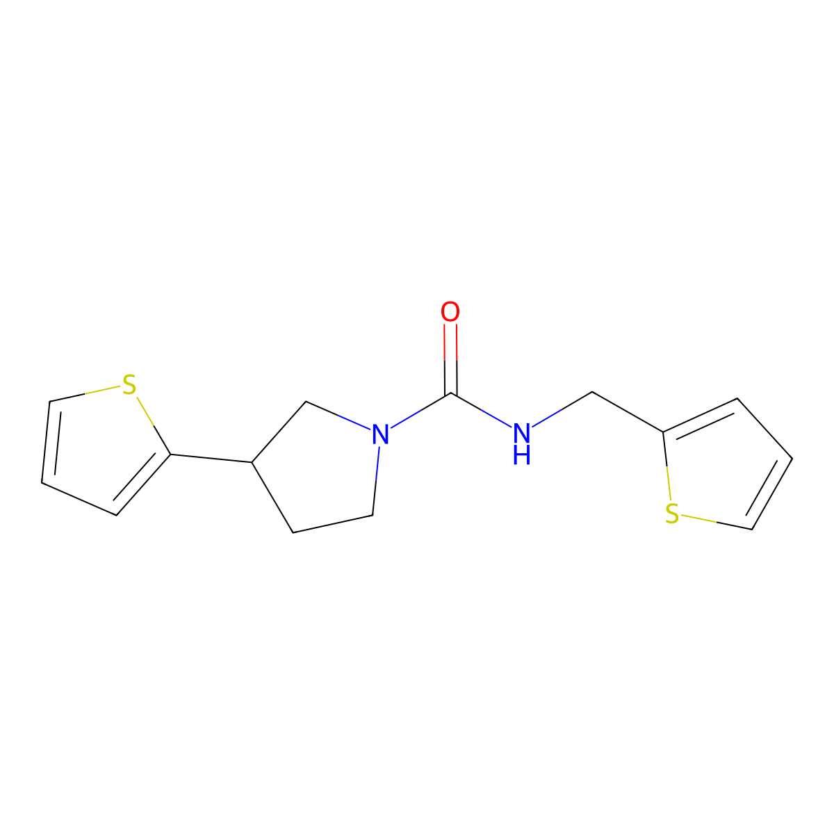 3-(thiophen-2-yl)-N-(thiophen-2-ylmethyl)pyrrolidine-1-carboxamide molecular structure, CAS 2185591-11-9
