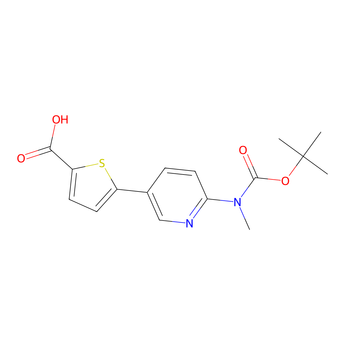 5-(6-((Tert-butoxycarbonyl)(methyl)amino)pyridin-3-yl)thiophene-2-carboxylic acid molecular structure, CAS 2185880-24-2