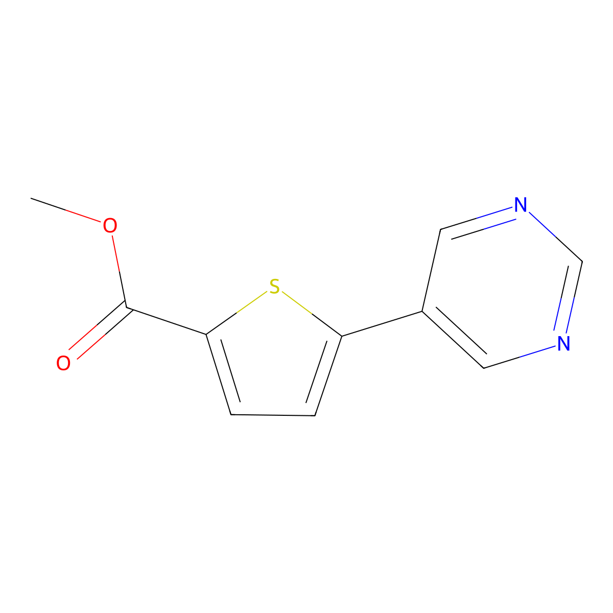 Methyl 5-(pyrimidin-5-yl)thiophene-2-carboxylate molecular structure, CAS 2185880-37-7
