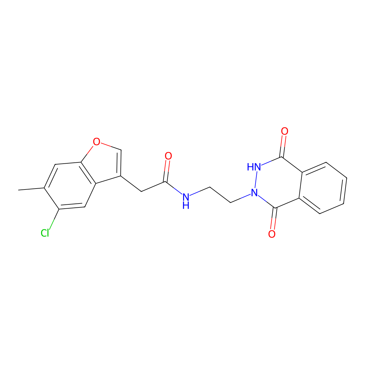 2-(5-chloro-6-methyl-1-benzofuran-3-yl)-N-[2-(1,4-dioxo-3,4-dihydrophthalazin-2(1H)-yl)ethyl]acetamide molecular structure, CAS 2185979-13-7