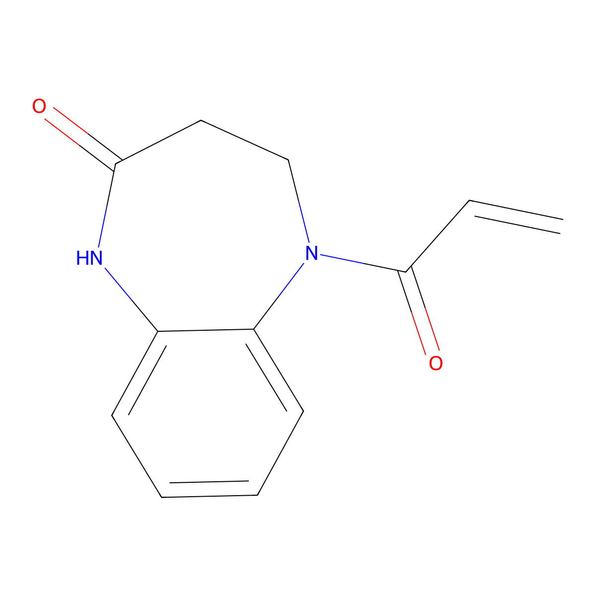 5-(prop-2-enoyl)-2,3,4,5-tetrahydro-1H-1,5-benzodiazepin-2-one molecular structure, CAS 2185980-72-5