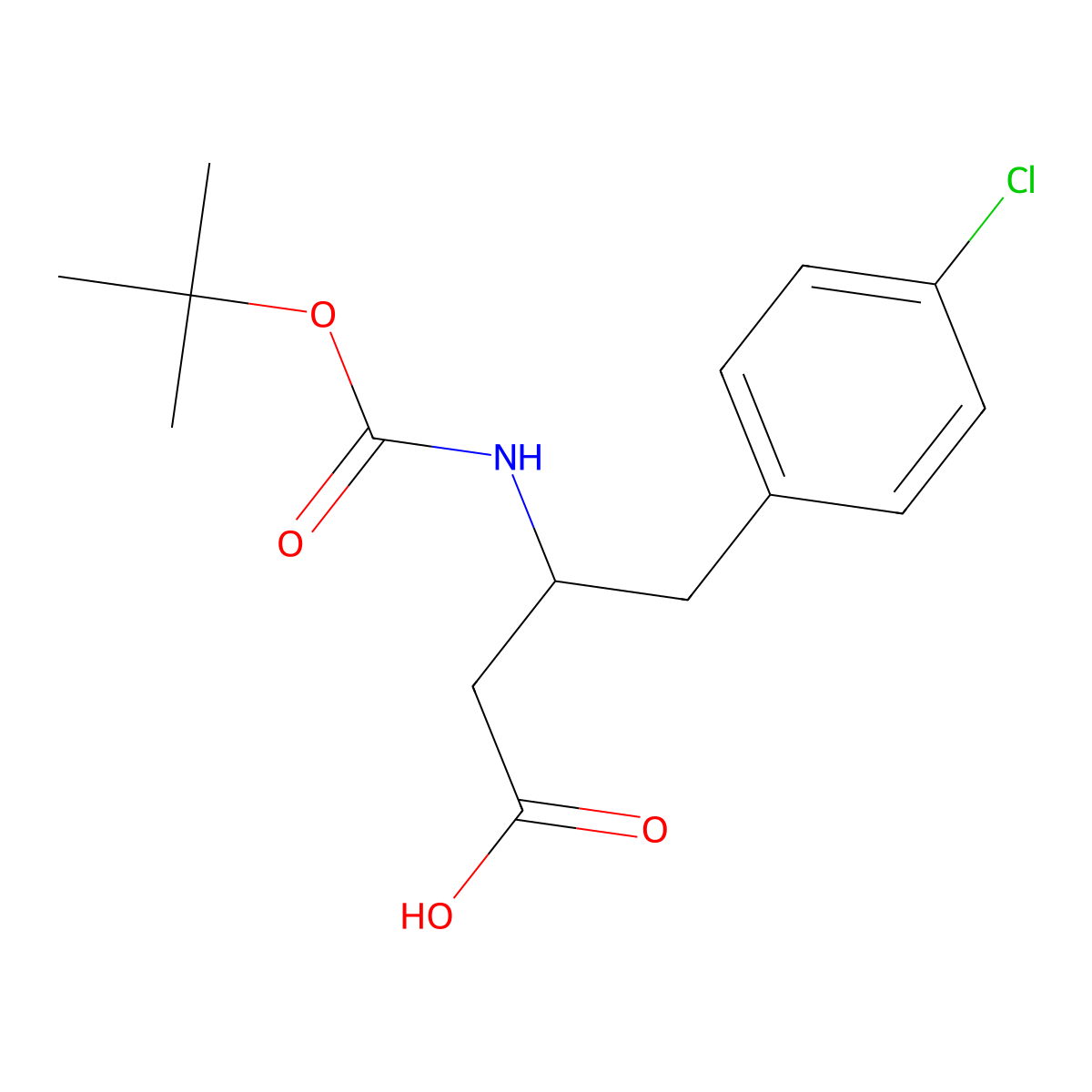 (R)-3-((tert-butoxycarbonyl)amino)-4-(4-chlorophenyl)butanoic acid molecular structure, CAS 218608-96-9
