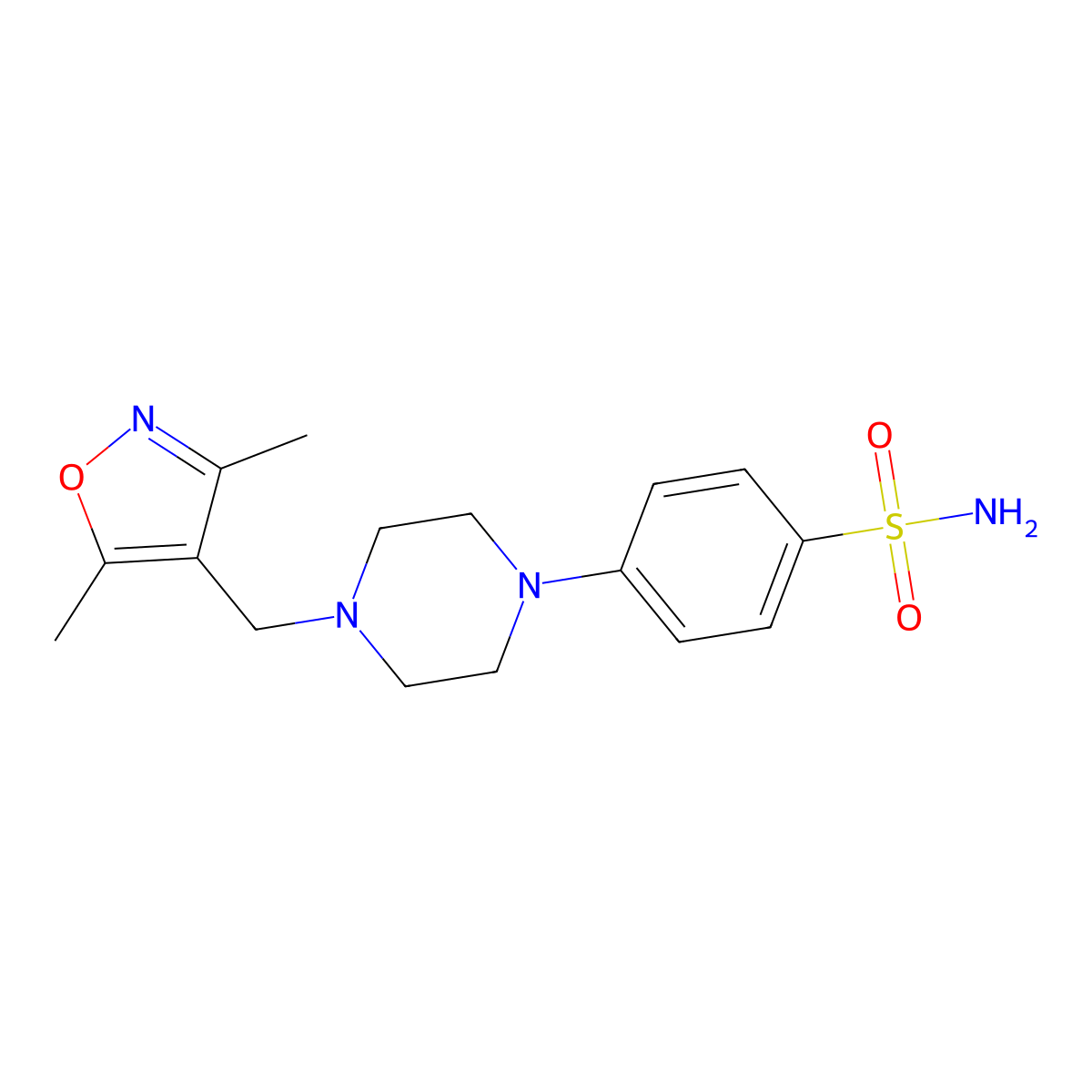 4-{4-[(3,5-Dimethyl-1,2-oxazol-4-yl)methyl]piperazin-1-yl}benzene-1-sulfonamide molecular structure, CAS 2186414-39-9