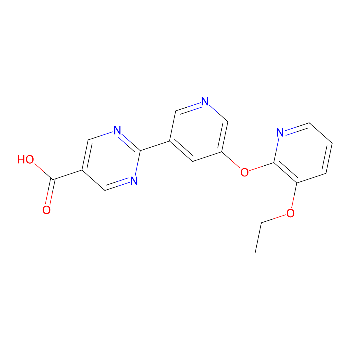 2-(5-((3-Ethoxypyridin-2-yl)oxy)pyridin-3-yl)pyrimidine-5-carboxylic acid molecular structure, CAS 2186700-19-4